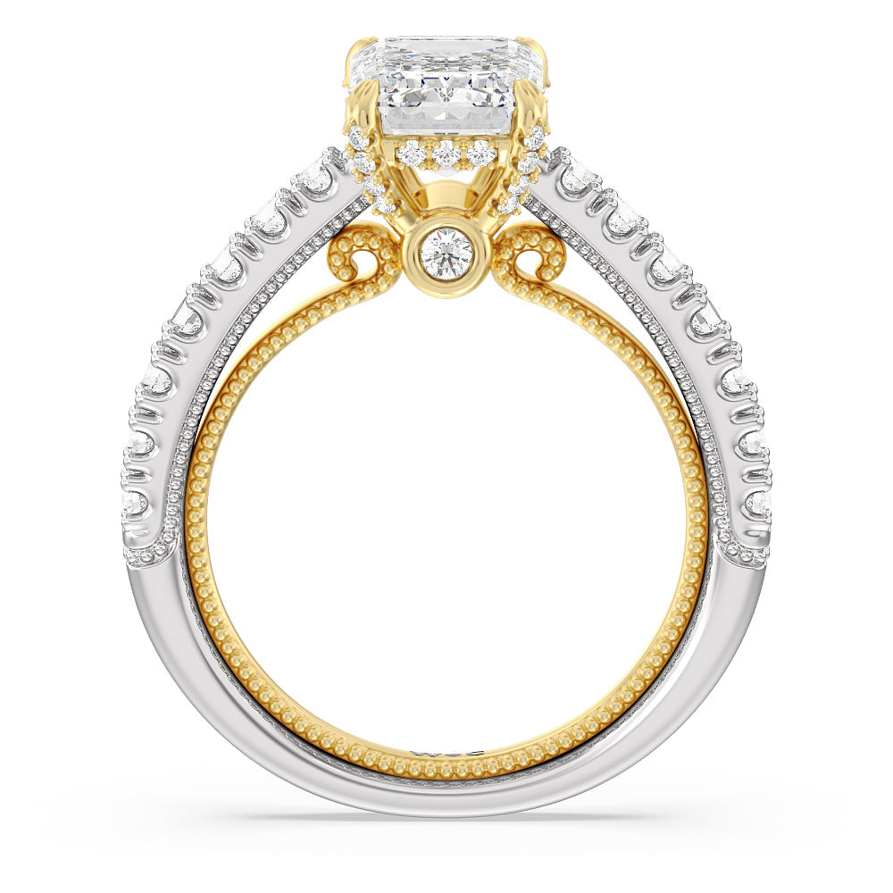 The Liberty Ring with Emerald Cut Diamond in 14KT White & Yellow Gold view 2
