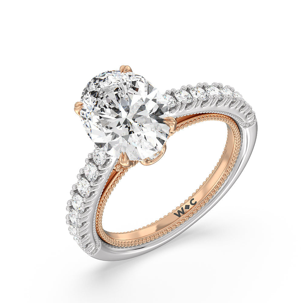 The Liberty Ring with Oval Cut Diamond in 14KT White & Rose Gold view 3
