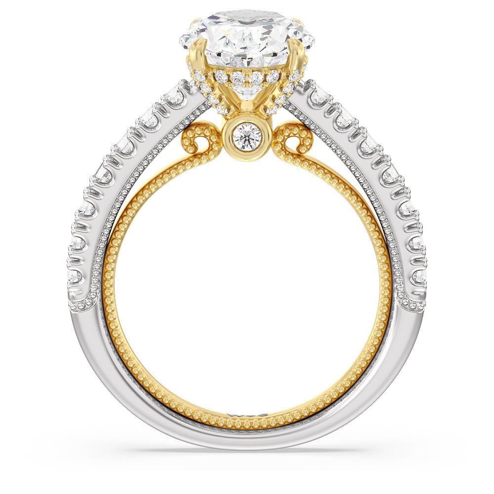 The Liberty Ring with Oval Cut Diamond in 14KT White & Yellow Gold view 2

