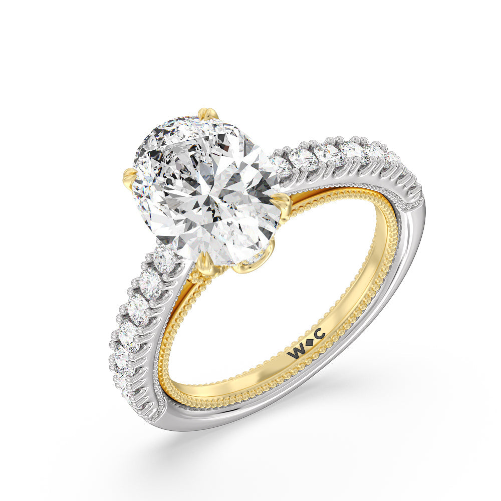 The Liberty Ring with Oval Cut Diamond in 14KT White & Yellow Gold view 3
