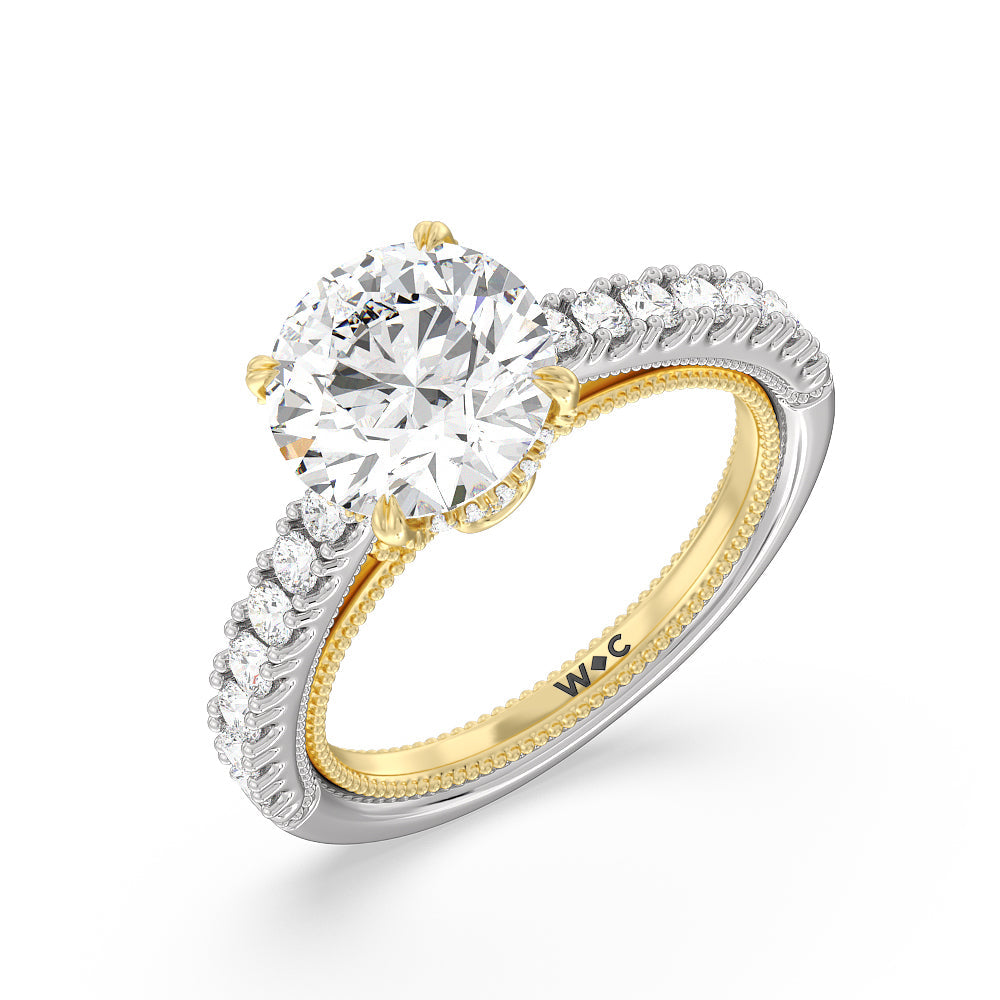 The Liberty Ring with Round Cut Diamond in 14KT White & Yellow Gold view 3
