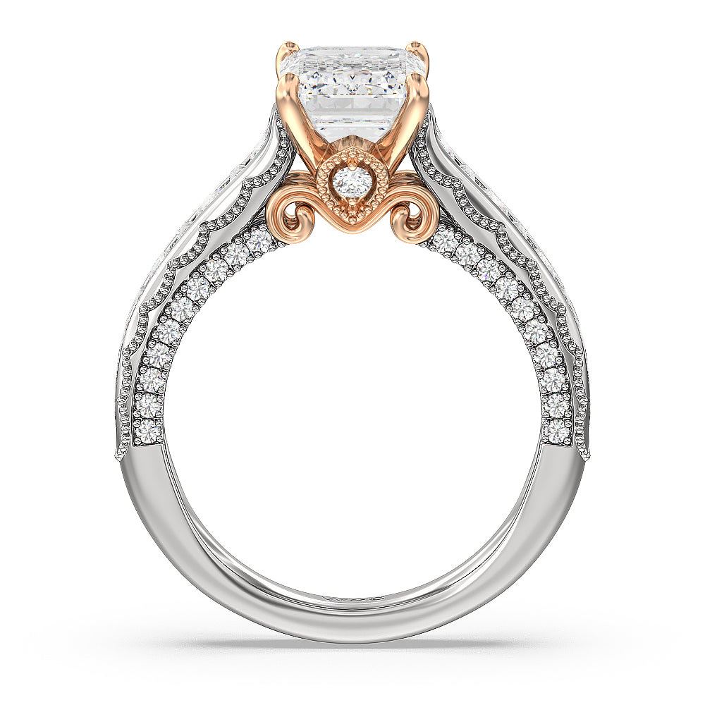 The Morgan Ring with Emerald Cut Diamond in 14KT White & Rose Gold view 2
