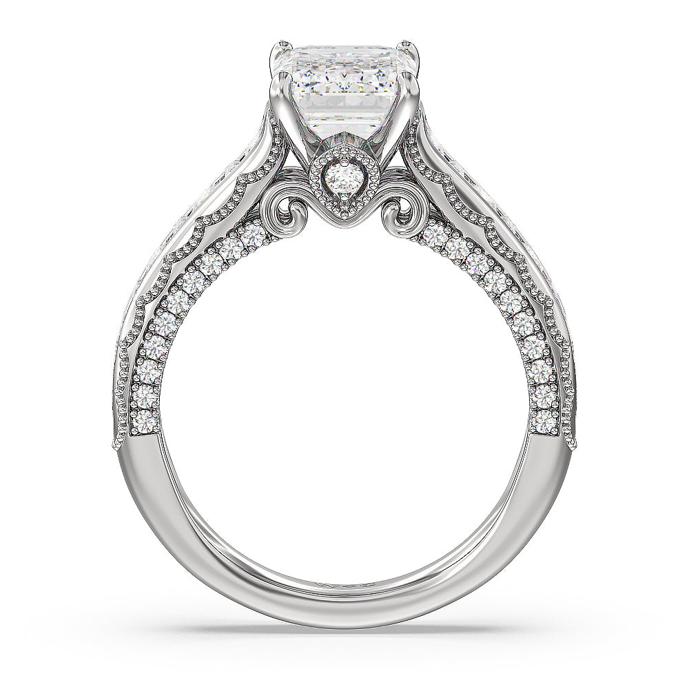 The Morgan Ring with Emerald Cut Diamond in 14KT Platinum view 2
