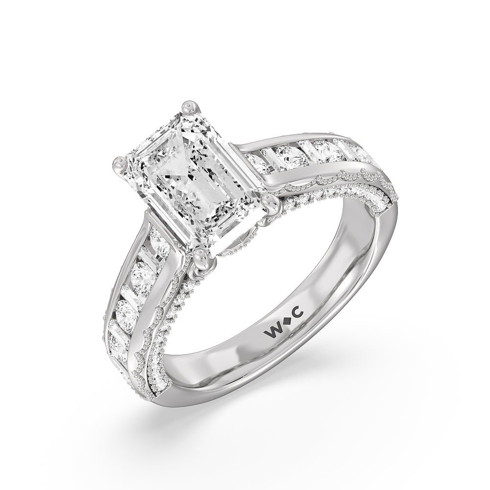 The Morgan Ring with Emerald Cut Diamond in 14KT Platinum view 3
