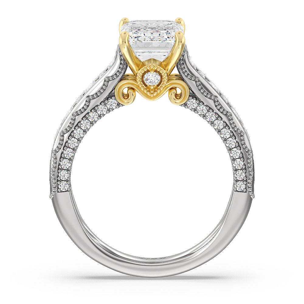 The Morgan Ring with Emerald Cut Diamond in 14KT White & Yellow Gold view 2
