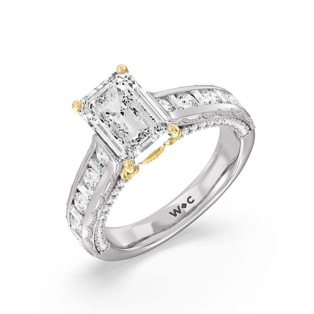 The Morgan Ring with Emerald Cut Diamond in 14KT White & Yellow Gold view 3
