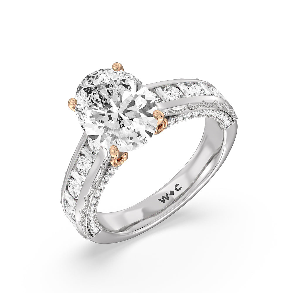 The Morgan Ring with Oval Cut Diamond in 14KT White & Rose Gold view 3
