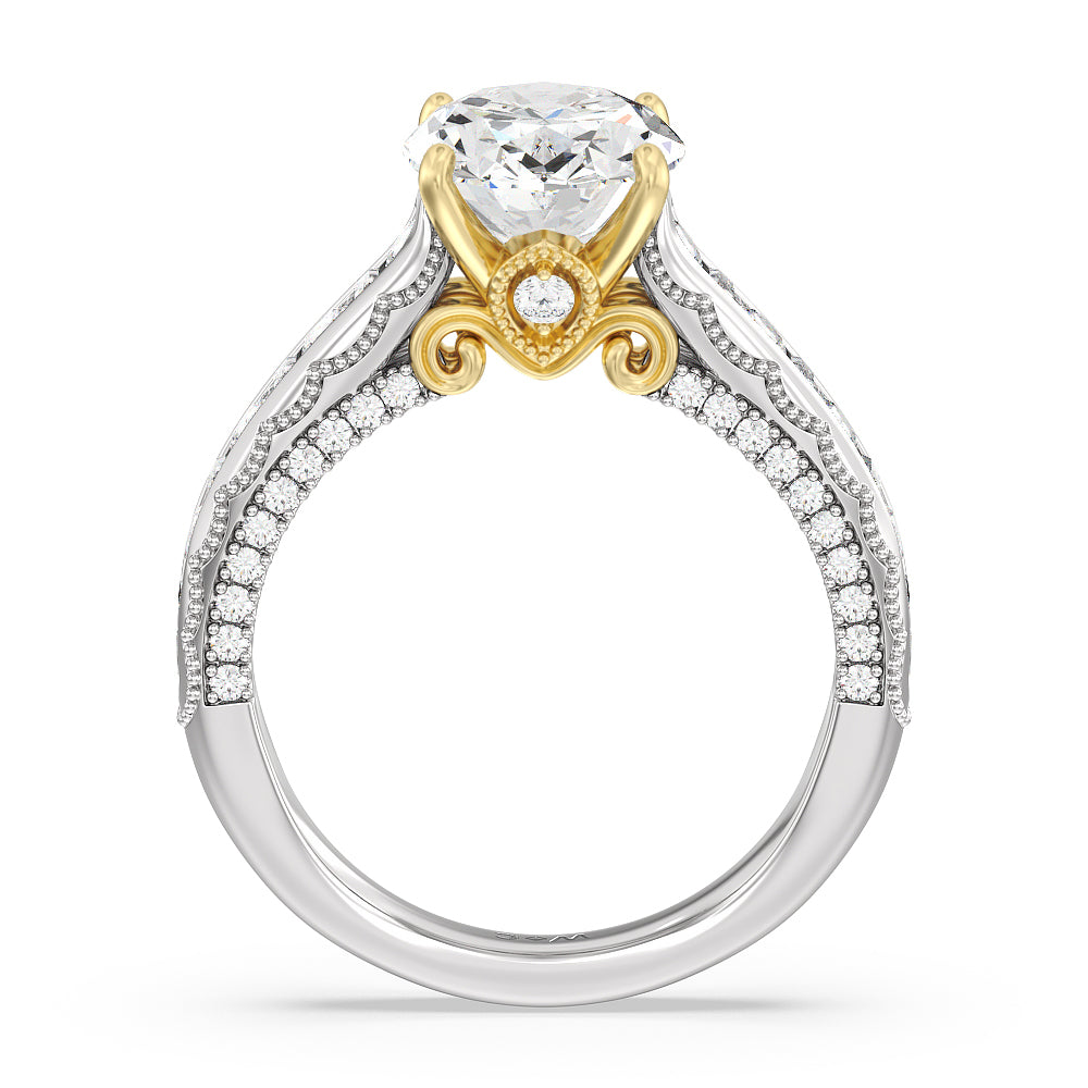 The Morgan Ring with Oval Cut Diamond in 14KT White & Yellow Gold view 2
