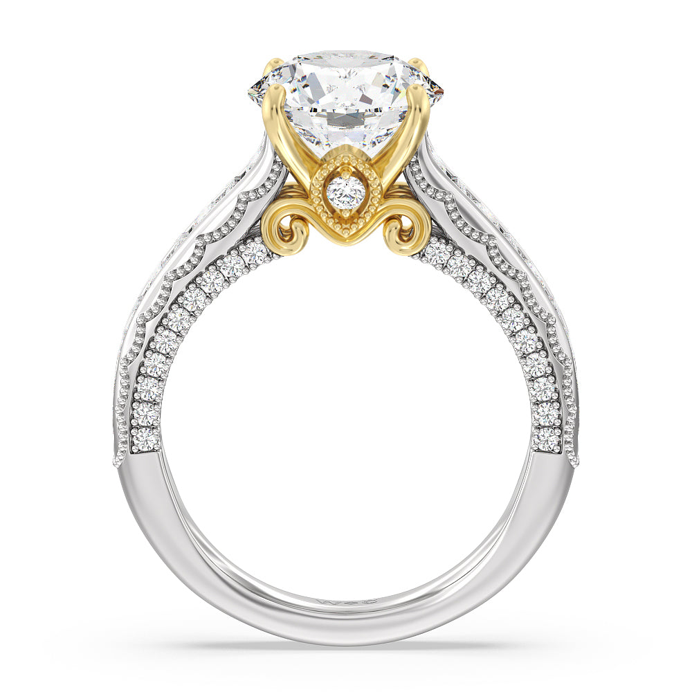 The Morgan Ring with Round Cut Diamond in 14KT White & Yellow Gold view 2
