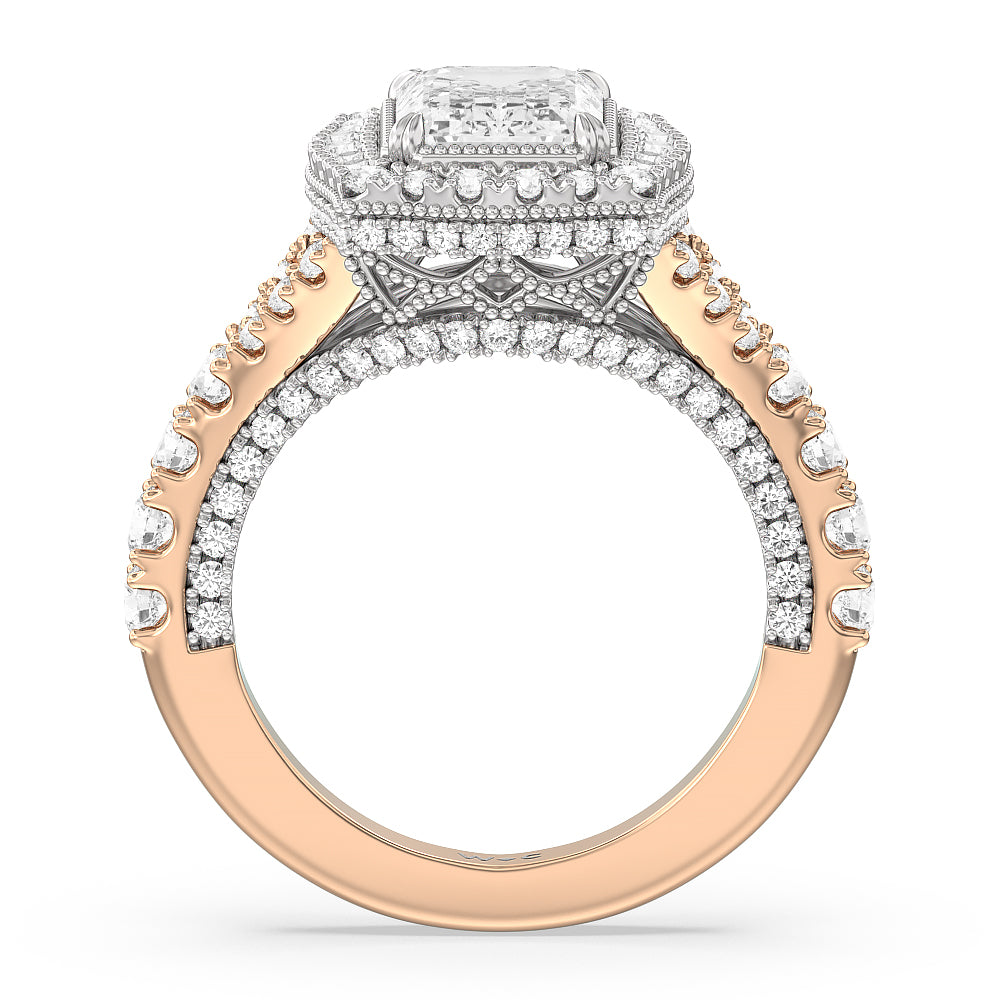 The Cloister Ring with Emerald Cut Diamond in 14KT White & Rose Gold view 2
