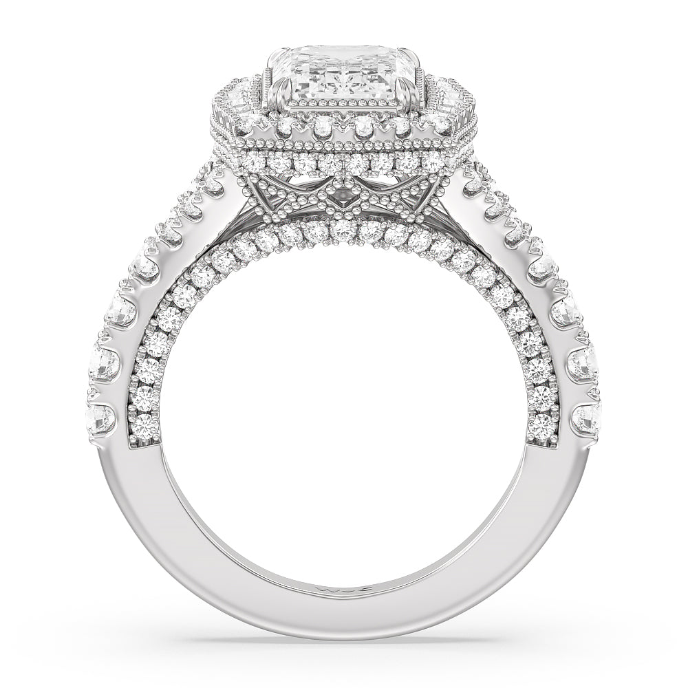The Cloister Ring with Emerald Cut Diamond in 14KT Platinum view 2
