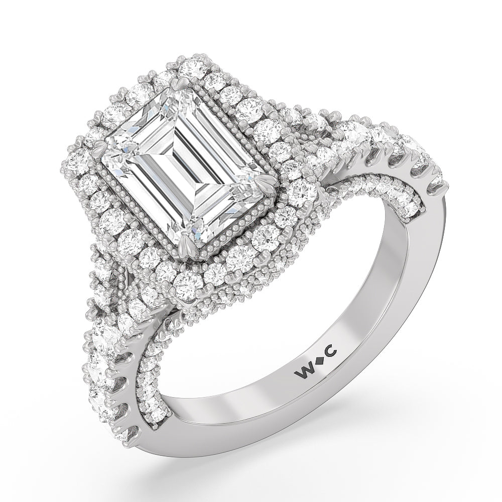 The Cloister Ring with Emerald Cut Diamond in 14KT Platinum view 3
