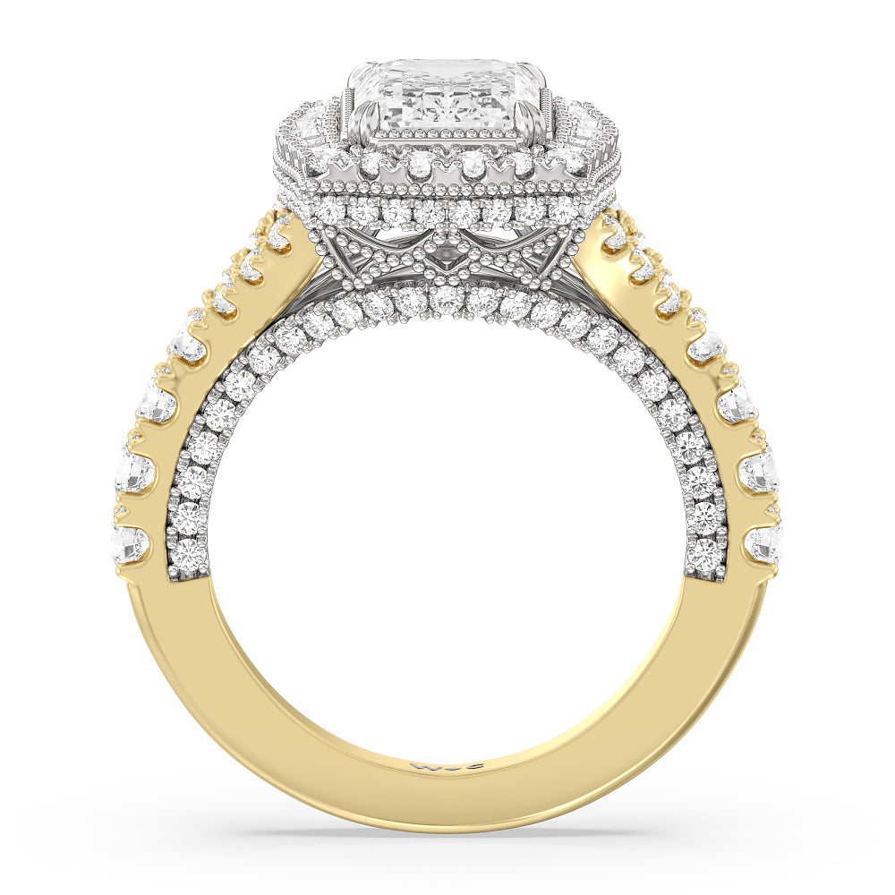 The Cloister Ring with Emerald Cut Diamond in 14KT White & Yellow Gold view 2
