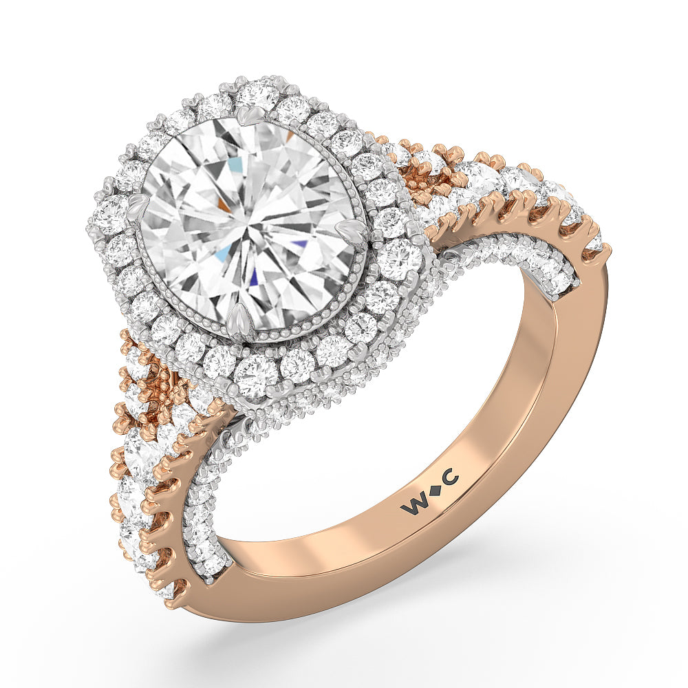 The Cloister Ring with Oval Cut Diamond in 14KT White & Rose Gold view 3
