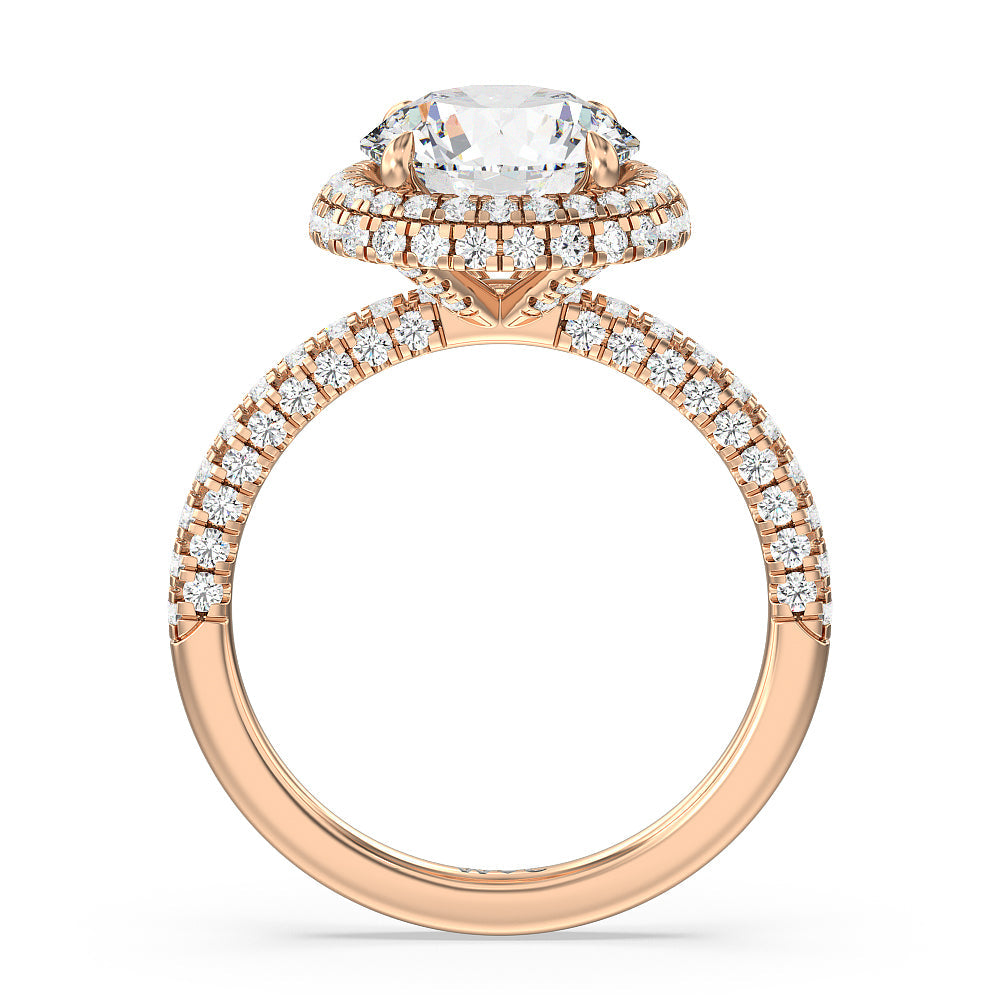Falling Edge Dome Halo Engagement Ring with Round Cut Diamond in 14KT Rose Gold view 2
