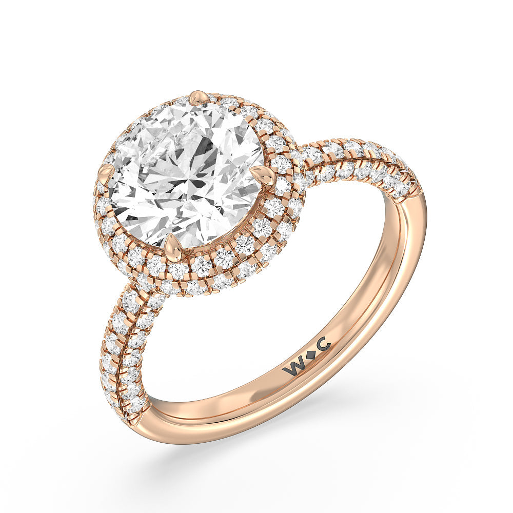 Falling Edge Dome Halo Engagement Ring with Round Cut Diamond in 14KT Rose Gold view 3
