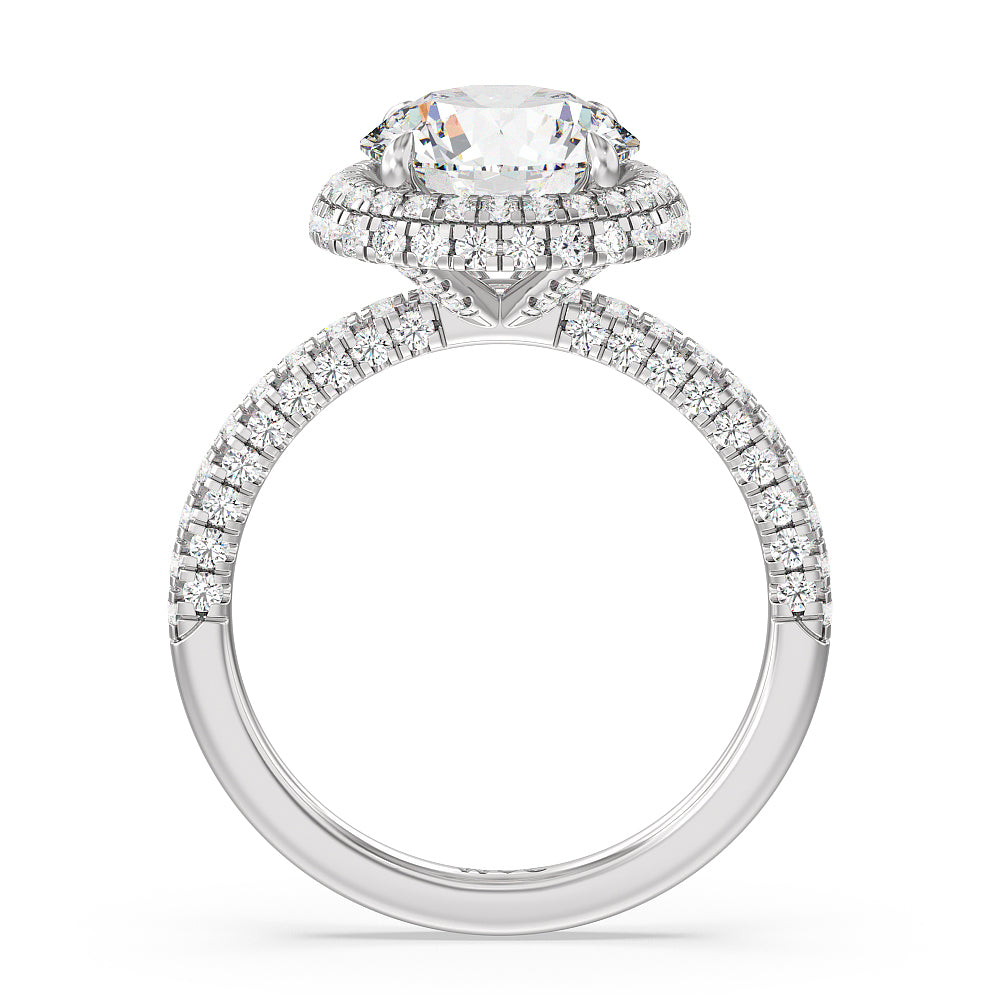 Falling Edge Dome Halo Engagement Ring with Round Cut Diamond in 14KT Platinum view 2
