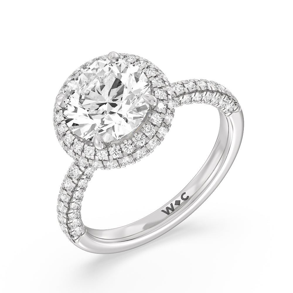 Falling Edge Dome Halo Engagement Ring with Round Cut Diamond in 14KT Platinum view 3
