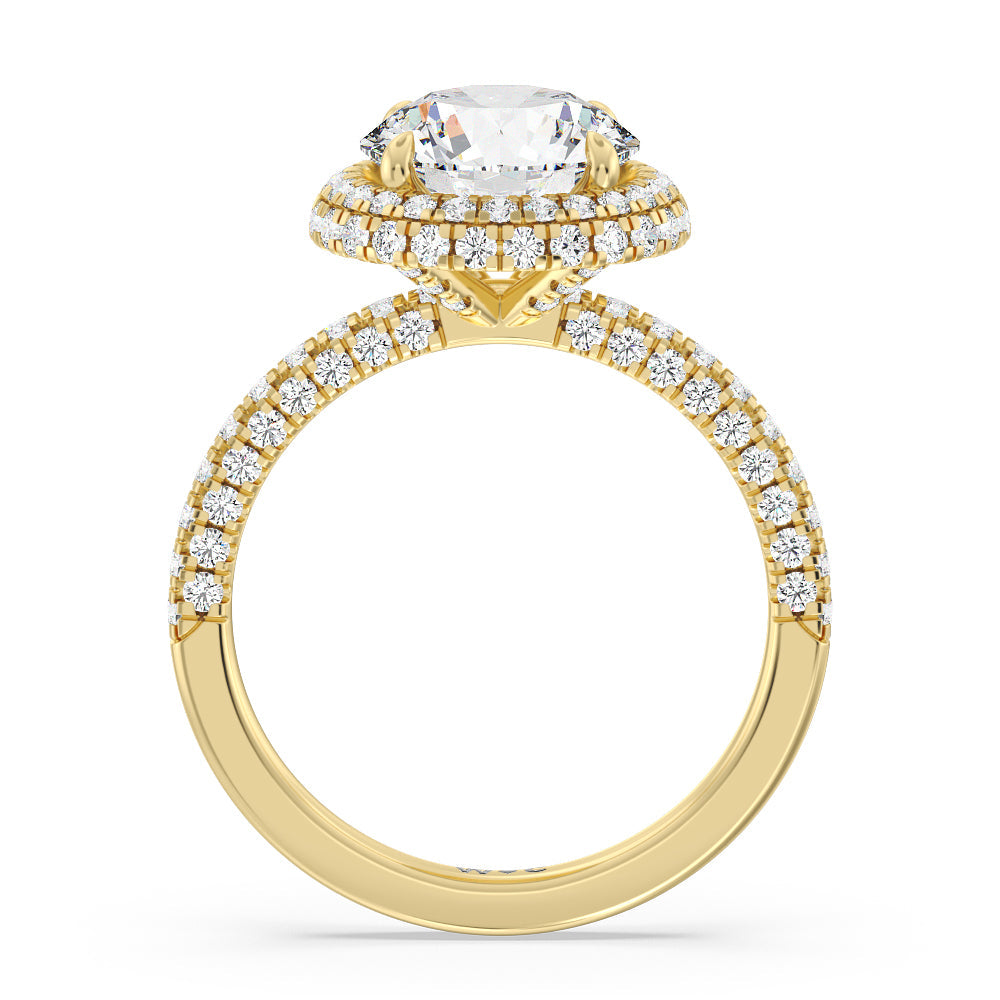 Falling Edge Dome Halo Engagement Ring with Round Cut Diamond in 14KT Yellow Gold view 2
