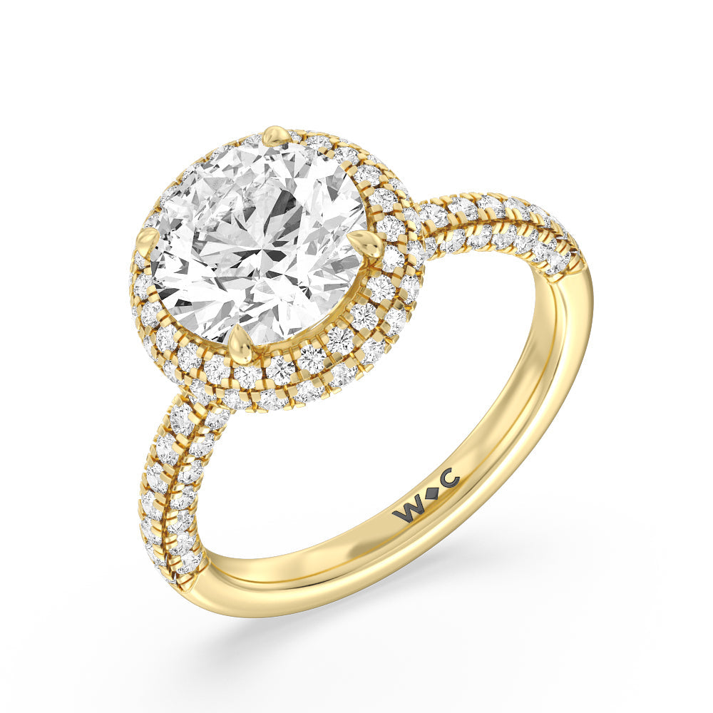 Falling Edge Dome Halo Engagement Ring with Round Cut Diamond in 14KT Yellow Gold view 3
