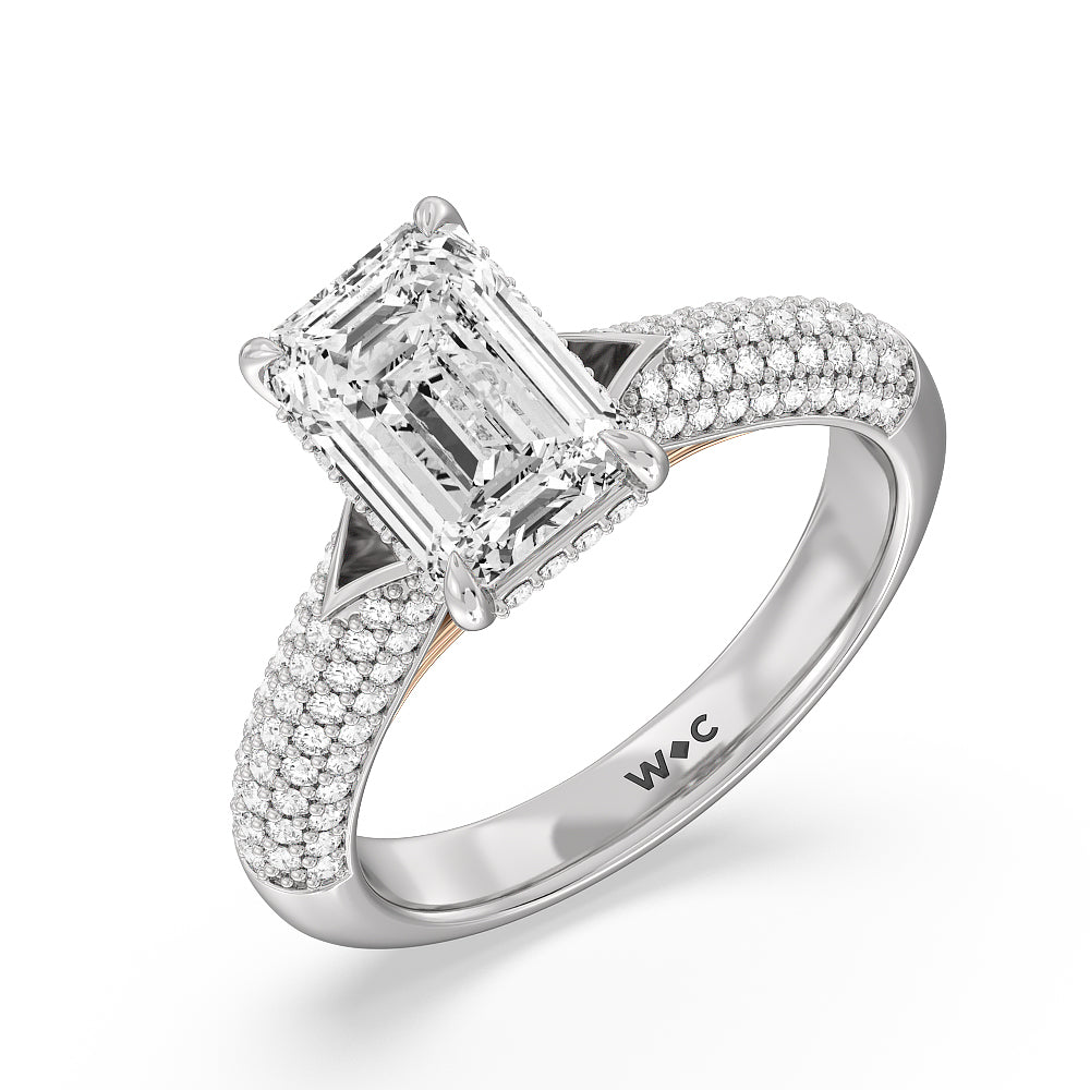 Emerald Cut The Delancey Ring with Lab Grown Diamond in 14KT White & Rose Gold view 4

