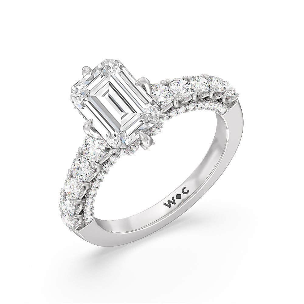 The Fifth Avenue Ring with Emerald Cut Diamond in 14KT Platinum view 3
