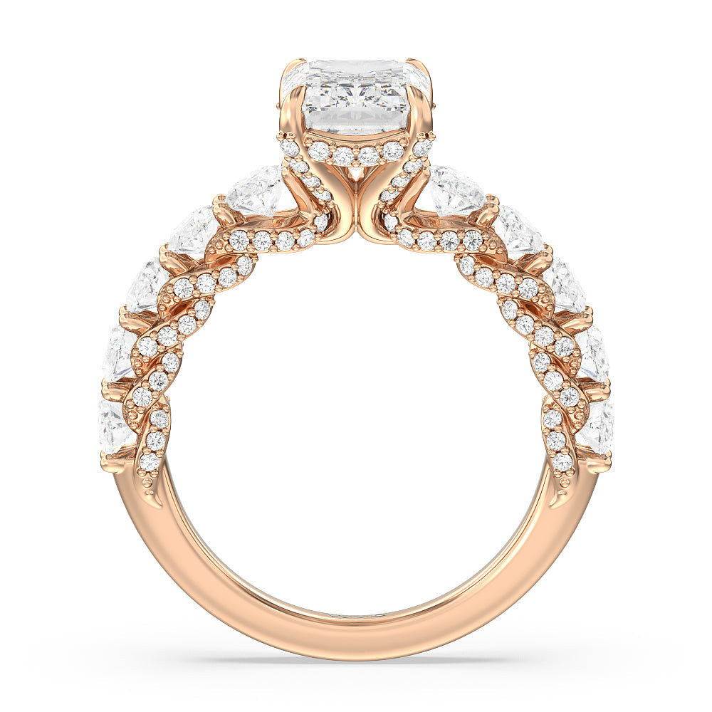 The Roosevelt Ring with Emerald Cut Diamond in 14KT Rose Gold view 2
