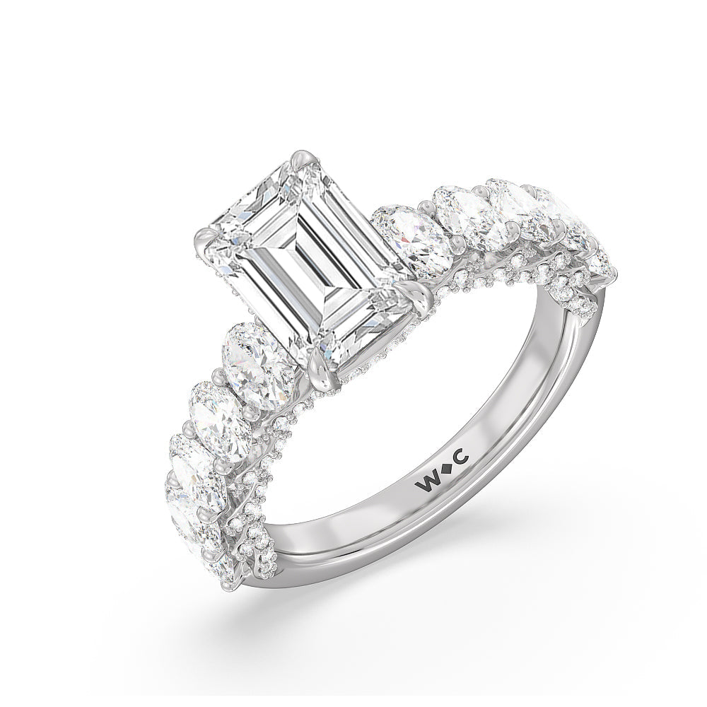 The Roosevelt Ring with Emerald Cut Diamond in 14KT Platinum view 3
