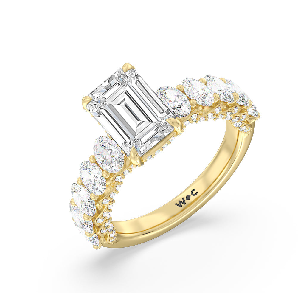 The Roosevelt Ring with Emerald Cut Diamond in 14KT Yellow Gold view 3
