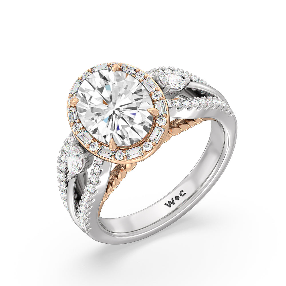 The Whitney Ring with Oval Cut Diamond in 14KT White & Rose Gold view 2
