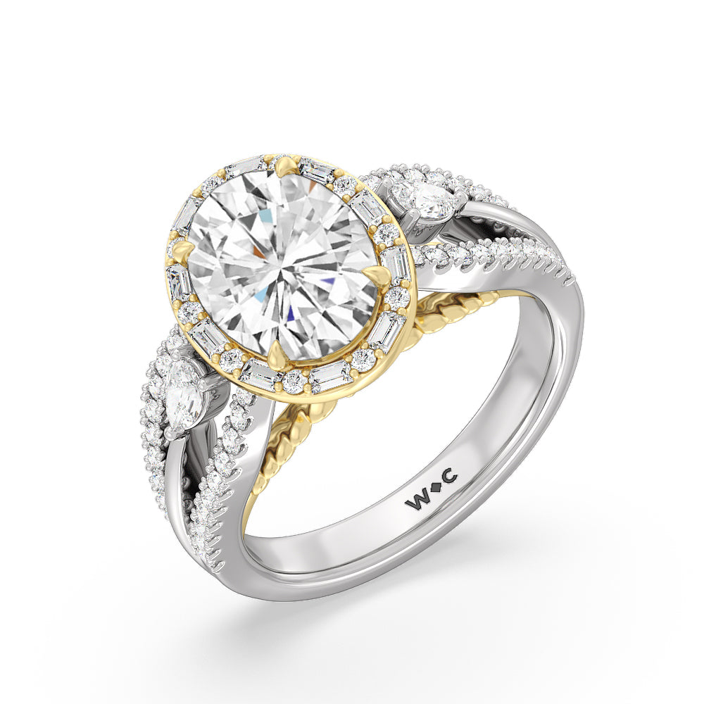 The Whitney Ring with Oval Cut Diamond in 14KT White & Yellow Gold view 2
