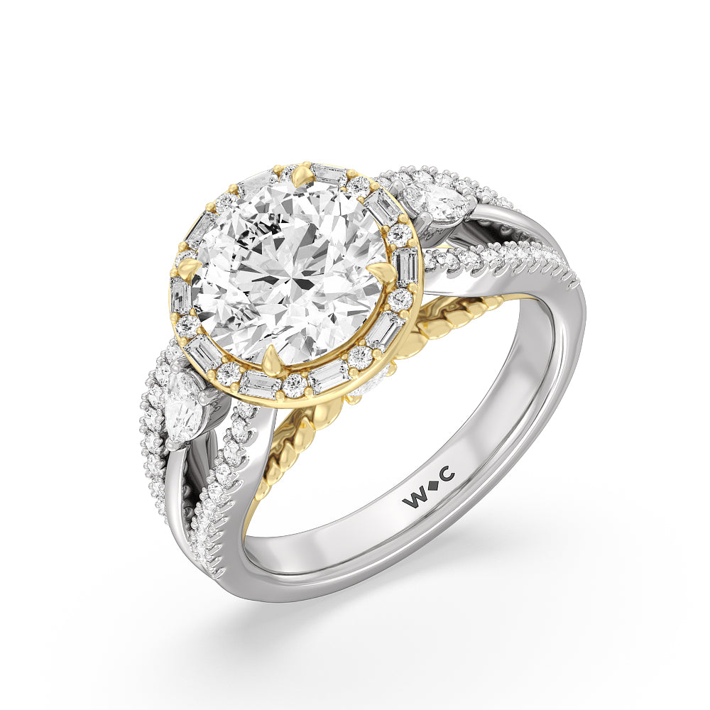 The Whitney Ring with Round Cut Diamond in 14KT White & Yellow Gold view 2
