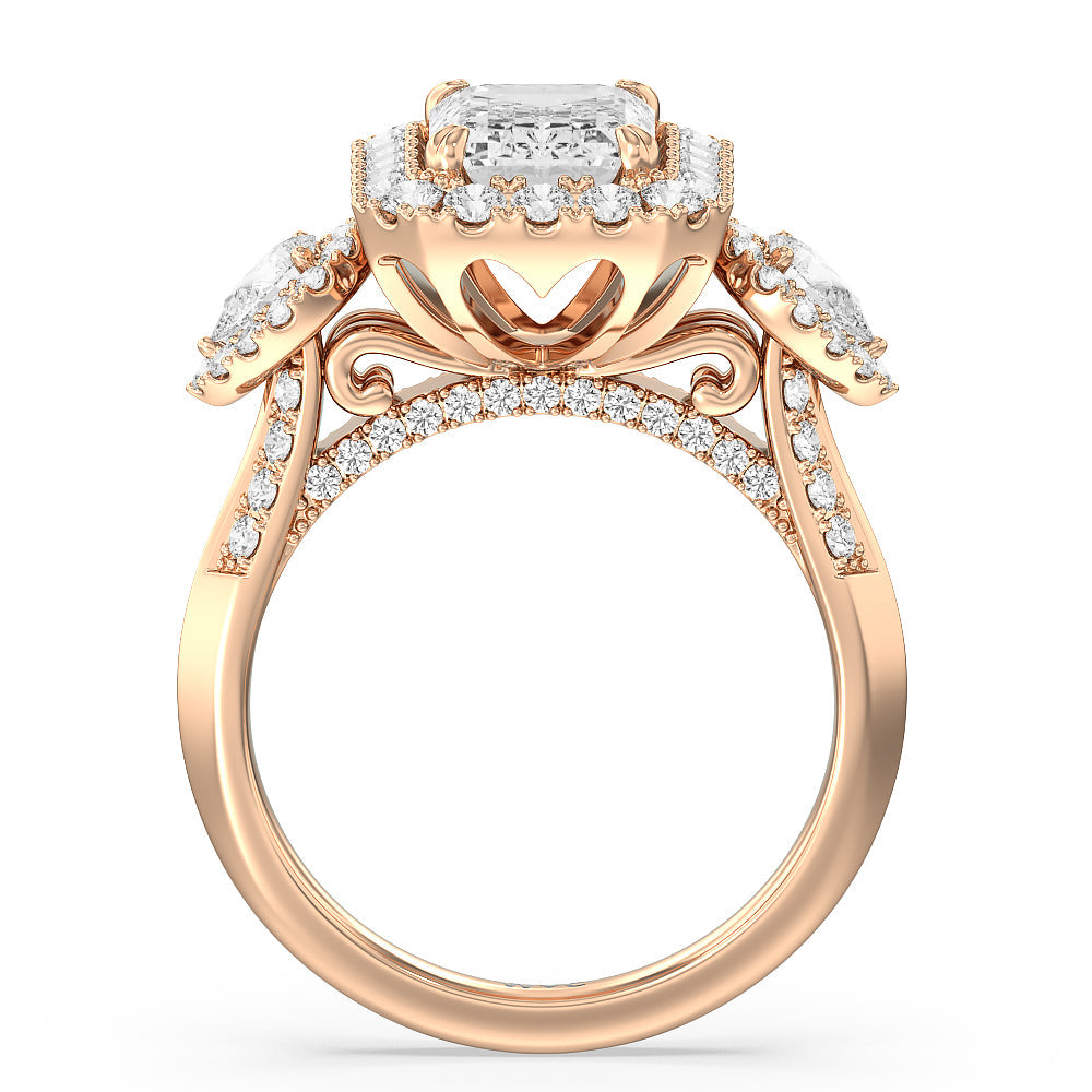 The High Line Ring with Emerald Cut Diamond in 14KT Rose Gold view 2
