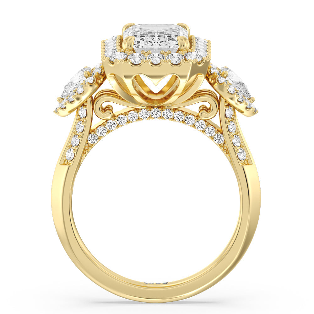 The High Line Ring with Emerald Cut Diamond in 14KT Yellow Gold view 2

