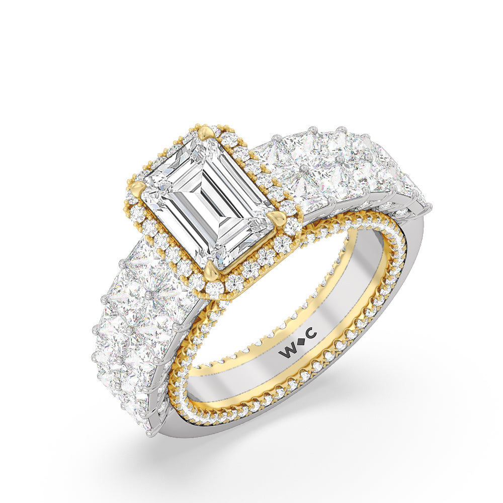 The Rockefeller Ring with Emerald Cut Diamond in 14KT White & Yellow Gold view 3
