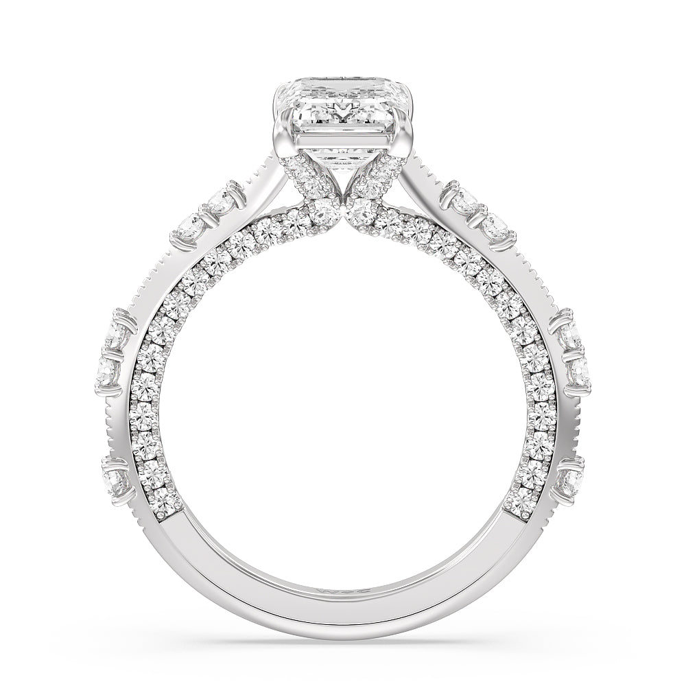 Celestia Knife Edge Milgrain Engagement Ring with Emerald Cut Diamond in 14KT Platinum view 2
