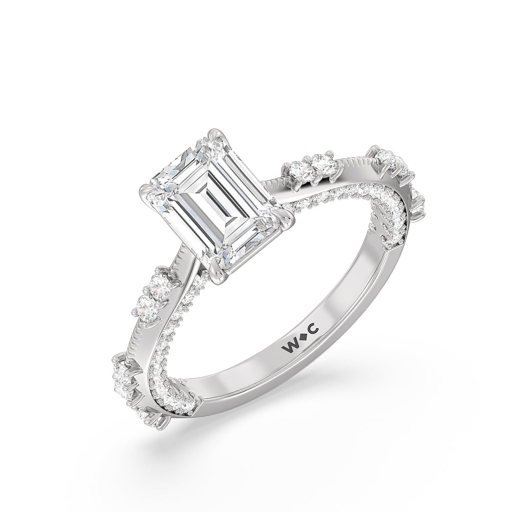 Celestia Knife Edge Milgrain Engagement Ring with Emerald Cut Diamond in 14KT Platinum view 3
