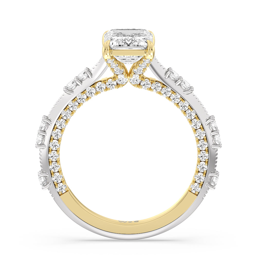 Celestia Knife Edge Milgrain Engagement Ring with Emerald Cut Diamond in 14KT White & Yellow Gold view 2
