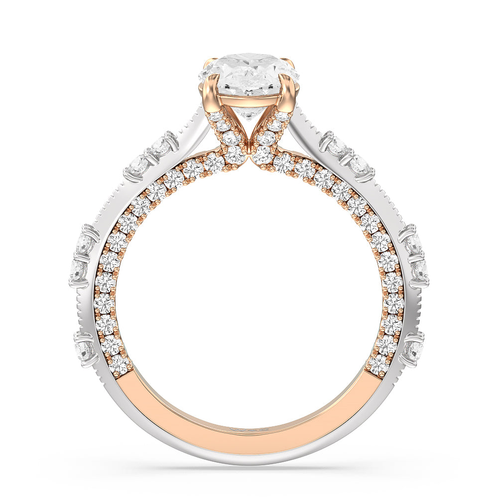 Celestia Knife Edge Milgrain Engagement Ring with Oval Cut Diamond in 14KT White & Rose Gold view 2
