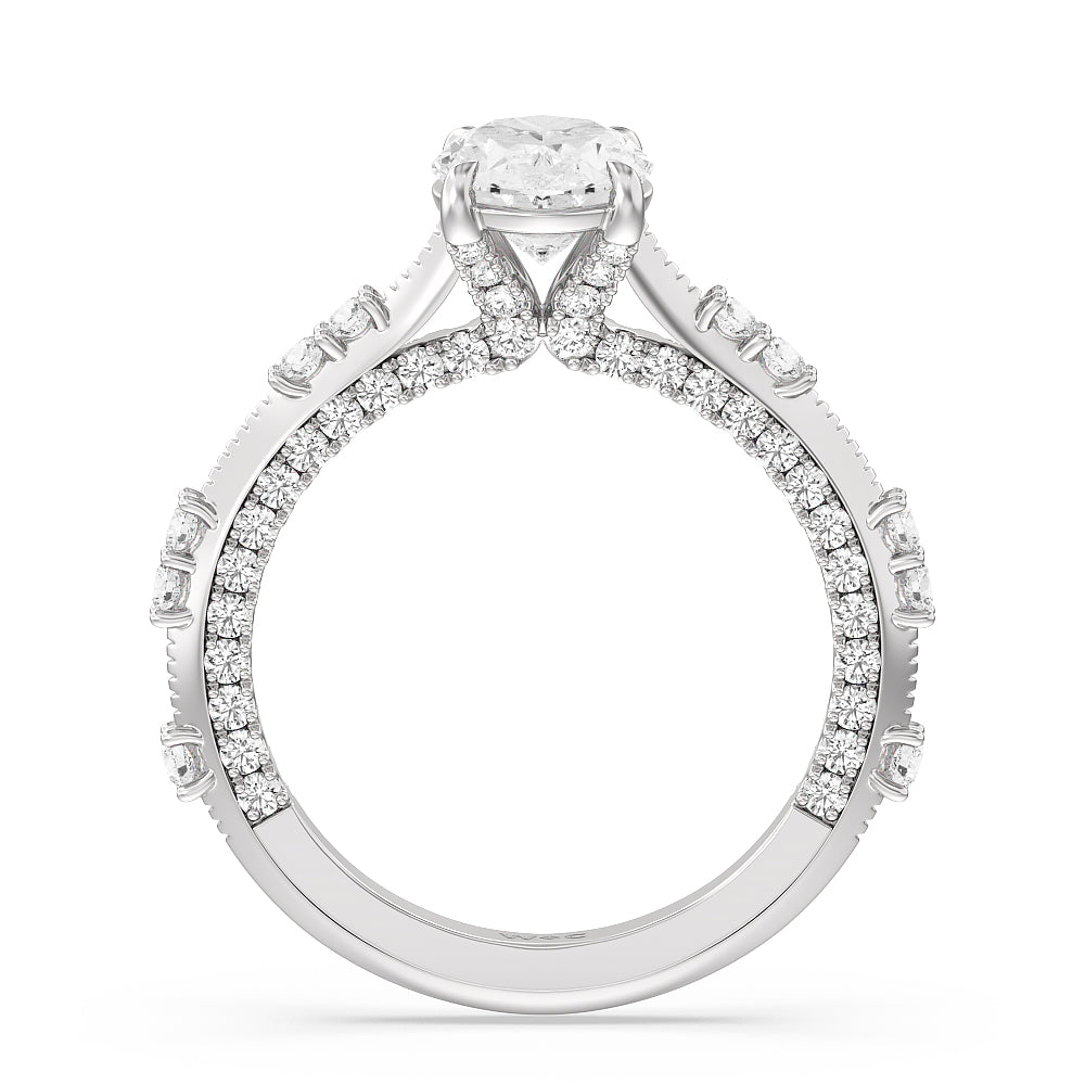 Celestia Knife Edge Milgrain Engagement Ring with Oval Cut Diamond in 14KT Platinum view 2
