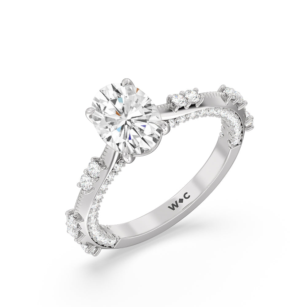 Celestia Knife Edge Milgrain Engagement Ring with Oval Cut Diamond in 14KT Platinum view 3
