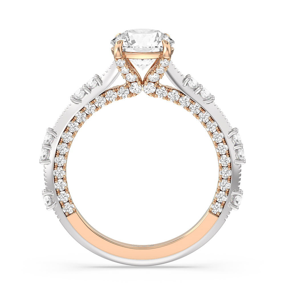 Celestia Knife Edge Milgrain Engagement Ring with Round Cut Diamond in 14KT White & Rose Gold view 2

