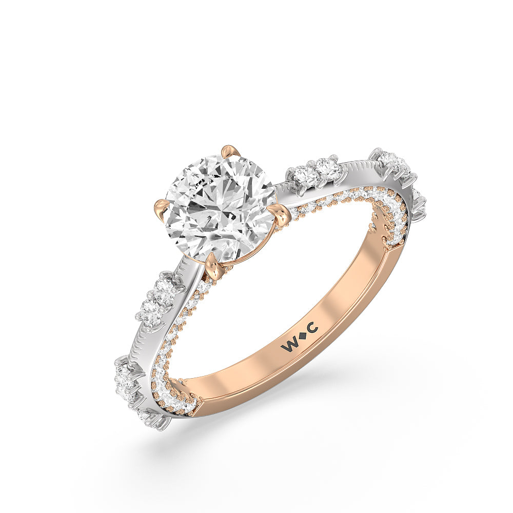 Celestia Knife Edge Milgrain Engagement Ring with Round Cut Diamond in 14KT White & Rose Gold view 3
