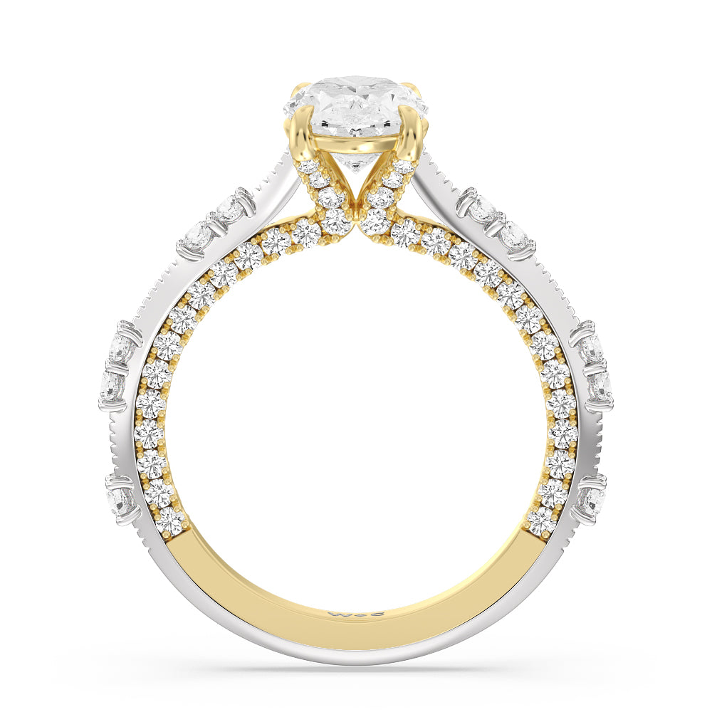 Celestia Knife Edge Milgrain Engagement Ring with Round Cut Diamond in 14KT White & Yellow Gold view 2
