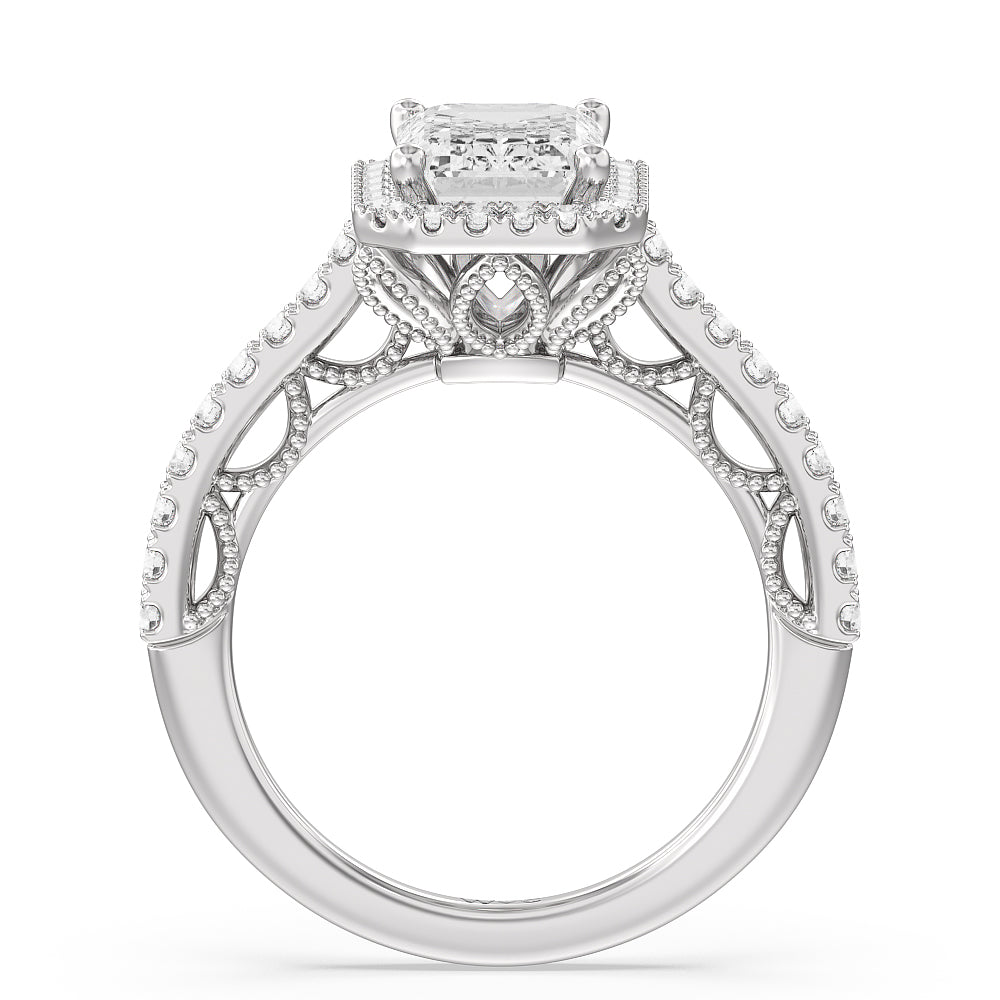The Frick Ring with Emerald Cut Diamond in 14KT Platinum view 2
