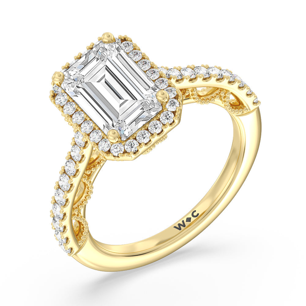 The Frick Ring with Emerald Cut Diamond in 14KT Yellow Gold view 3
