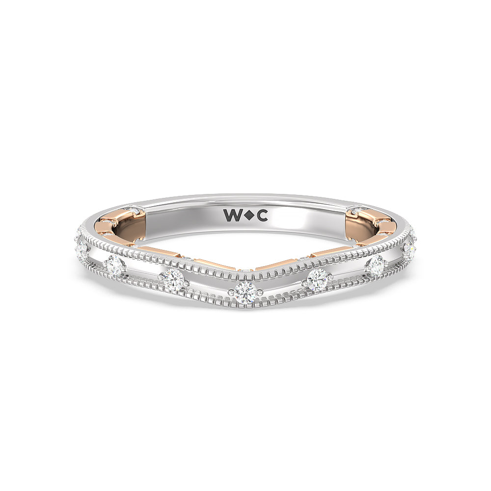 Celestia Milgrain Edged Wedding Band with 18KT White & Rose Gold Cut Diamond in 14KT White & Rose Gold view 1
