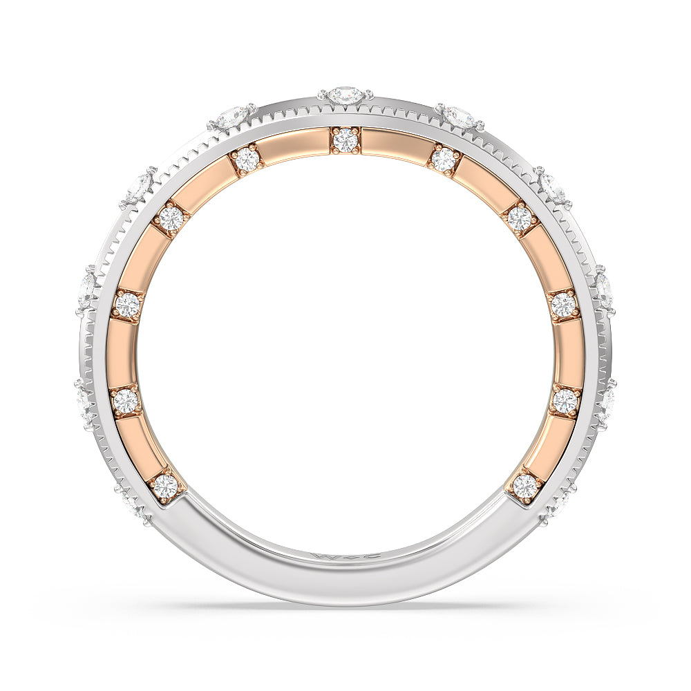 Celestia Milgrain Edged Wedding Band with 18KT White & Rose Gold Cut Diamond in 14KT White & Rose Gold view 2
