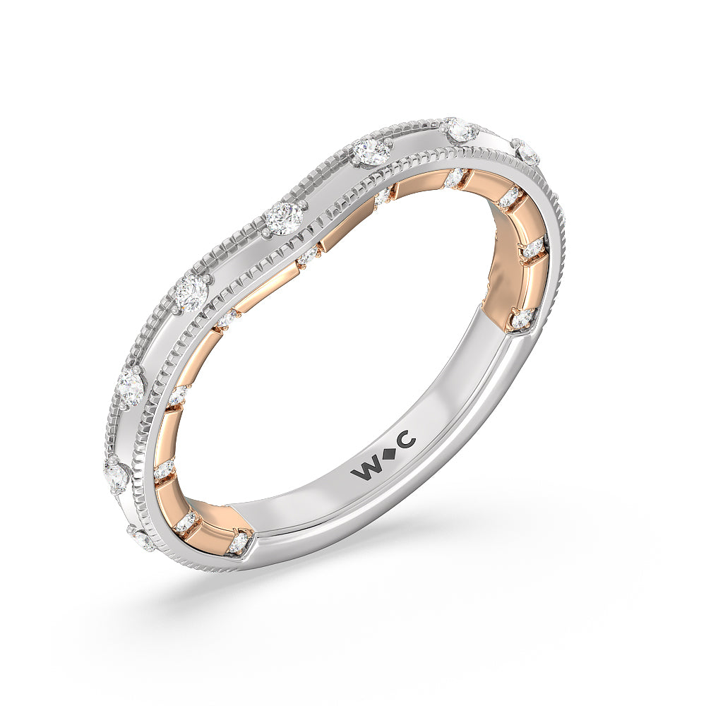 Celestia Milgrain Edged Wedding Band with 18KT White & Rose Gold Cut Diamond in 14KT White & Rose Gold view 4
