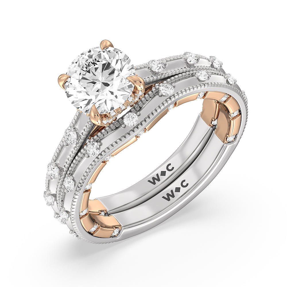Celestia Milgrain Edged Wedding Band with 18KT White & Rose Gold Cut Diamond in 14KT White & Rose Gold view 3
